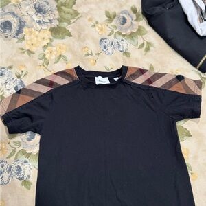 Burberry Black Tee with Check Shoulder Accent